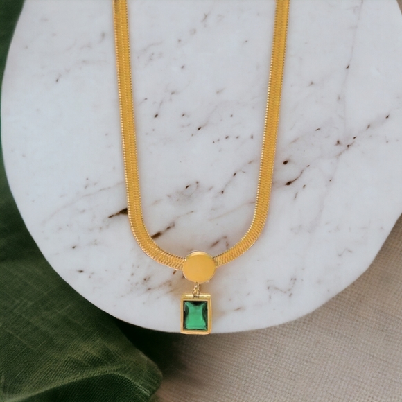 NKULTD Jewelry - 🆕️ 18K Gold Plated Stainless Steel  With Enchanting Green Rhinestone Pendant